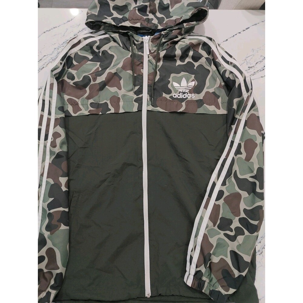 Adidas Camo Mens Large Windbreaker Zip Up